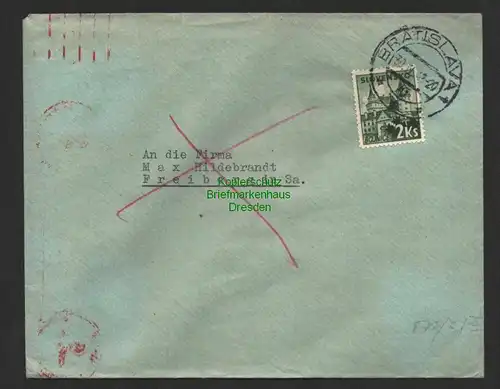 B8787 Slovakei Bratislava 1942 verschiedene Zensur Stempel Oberkommando der