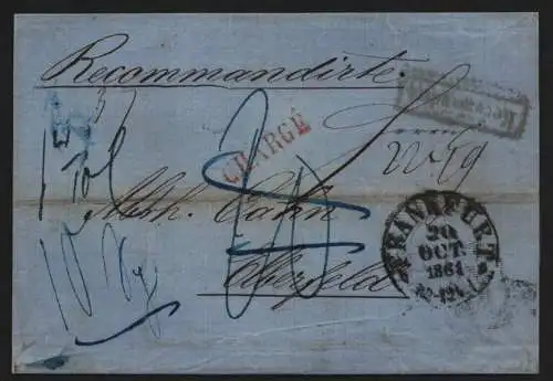 B11805 Brief Thurn & Taxis Frankfurt 1861 reckmandirt Einschreiben Elberfeld g.