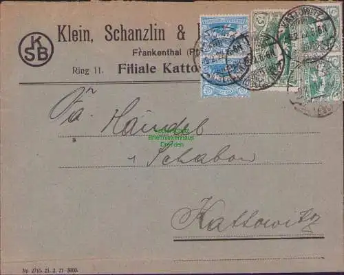 B15384 Brief Oberschlesien 1922 Kattowitz an Händel & Schabon