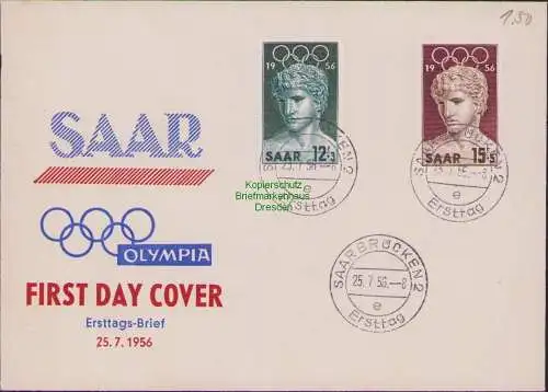 B17020 Saarland 1956 371 372 FDC Olympia