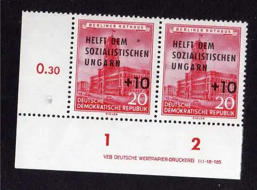 165 DDR 1956 557 Ungarn Hilfe R 1-2 ** DV ungefalten nicht angetrennt