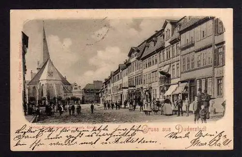 100182 Ansichtskarte Duderstadt Untere Marktstrasse mit evangelischer Kirche 1900