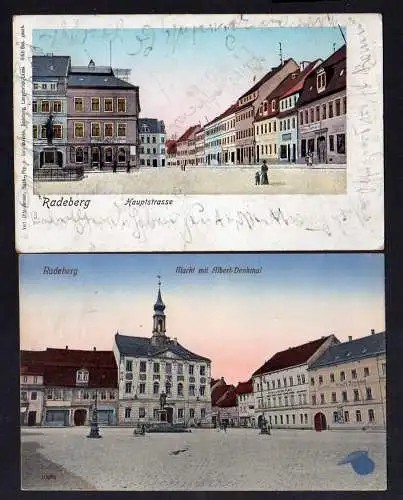100538 2 Ansichtskarte Radeberg Hauptstrasse Drogerie 1905 Markt Albert Denkmal Gasthof Sta
