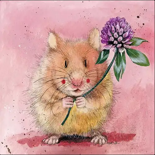 Alex Clark Hamster Herbert mit Blume  Grußkarte  140x140 mm incl. Umschlag  0013