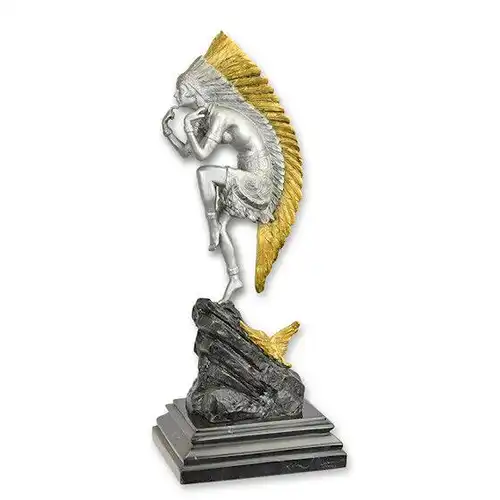 Bronze Skulptur auf Marmor Block Tanzende Indianerin   H 32,8 L 10,1 NLBJ-75