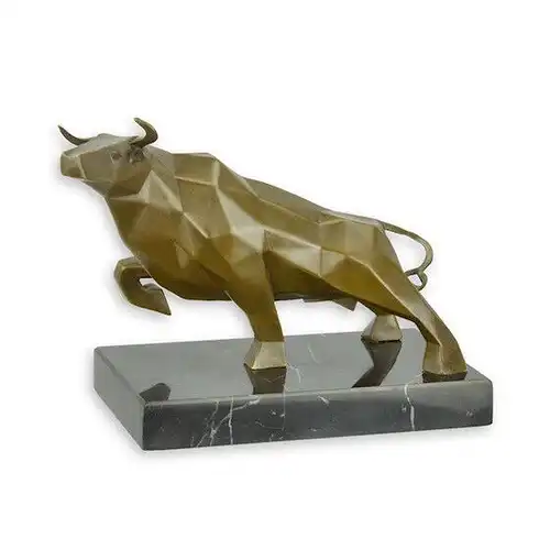 Bronze Skulptur auf Marmor Block Stier H 19,4 L 13,2 NLBJ-67