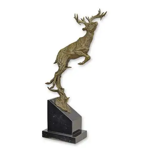 Bronze Skulptur auf Marmor Block Springender Hirsch H 49,5 L 9,9 NLBE-38 6