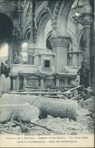 Albert Somme Guerre Basilique apres le Bombardement / Albert /Arrond. de Peronne