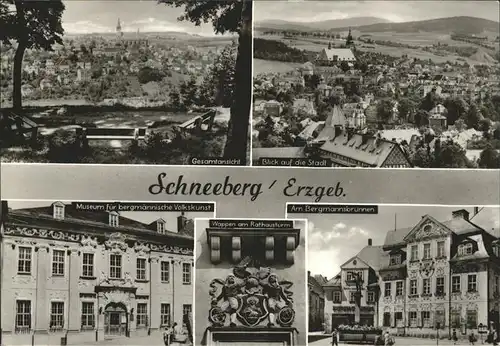 Schneeberg Erzgebirge Bergmannsbrunnen Wappen Rathausturm Museum bergmaennische Volkskunst Kat. Schneeberg