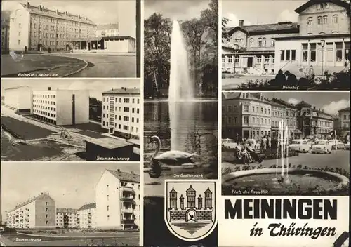Meiningen Thueringen Bahnhof Goethepark Schwan Heinrich Heinz Strasse Springbrunnen / Meiningen /Schmalkalden-Meiningen LKR