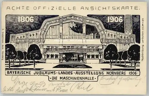 Nuernberg Nuernberg Bayerische Jubilaeums-Ausstellung Maschinenhalle x 1906 / Nuernberg /Nuernberg Stadtkreis