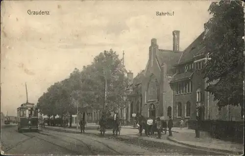 Graudenz Westpreussen Graudenz Bahnhof Strassenbahn Kutsche x / Grudziadz /