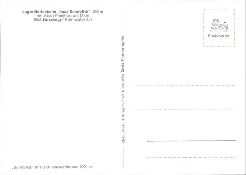 wu82442 Hirschegg Kleinwalsertal Vorarlberg Hirschegg Kleinwalsertal Jugendferienheim Haus Sonnblick * Kategorie. Mittelberg Alte Ansichtskarten