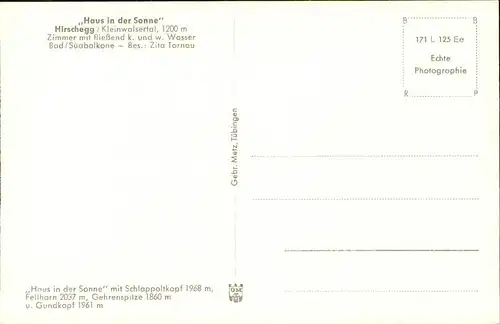 wx57590 Hirschegg Kleinwalsertal Vorarlberg Haus in der Sonne Kategorie. Mittelberg Alte Ansichtskarten