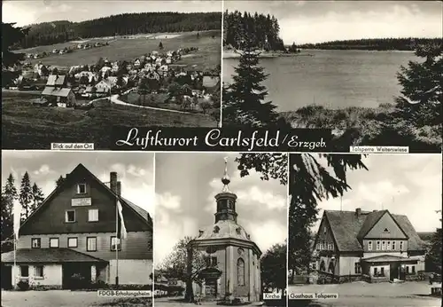 Carlsfeld Erzgebirge Talsperre Weiterswiese Gasthaus Kirche FDGB Erholungsheim Kat. Eibenstock