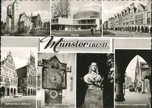 Muenster Westfalen Dom Uhr im Chorumgang Theater Prinzipalmarkt Stadtweinhaus Rathaus St. Lambertikirche Annette von Droste Huelshoff Denkmal  Kat. Muenster