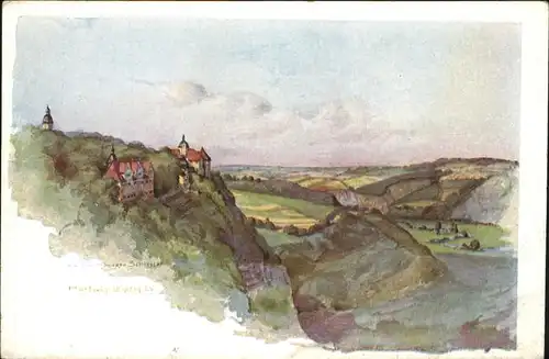 Dornburg Saale 3 Schloesser von Dornburg Aquarell Kat. Dornburg Saale