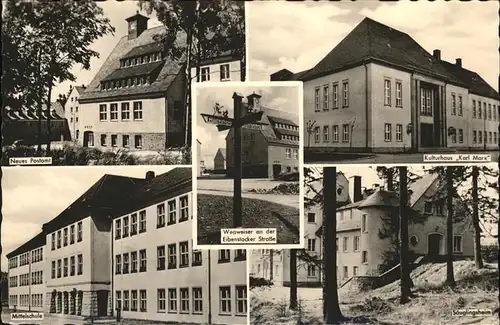 Johanngeorgenstadt Kulturhaus Karl Marx Wegweiser Postamt Mittelschule Kat. Johanngeorgenstadt