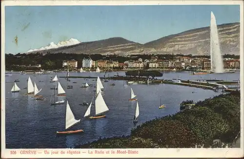 Geneve GE La Rade et le Mont Blanc Segelboote Fontaine Kat. Geneve