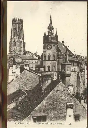 kk05314 Fribourg FR Hotel e Ville et Cathedrale Kategorie. Fribourg FR Alte Ansichtskarten