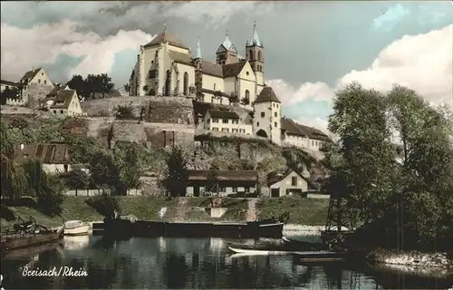 Breisach Rhein Partie am Rheinufer mit Blick auf Breisacher Muenster Kat. Breisach am Rhein