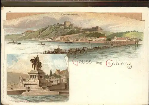 Coblenz Koblenz Festung Ehrenbreitstein Bruecke Denkmal Kaiser Wilhelm I Deutsches Eck Kat. Koblenz