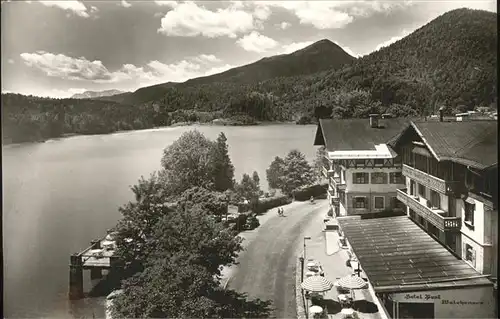 Walchensee Kurhotel Post mit Blick auf Simetsberg Kat. Kochel a.See