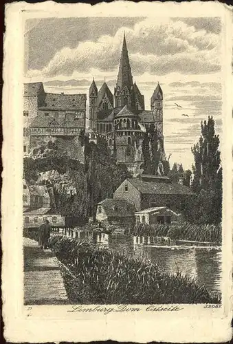 Limburg Lahn Dom Partie an der Lahn Kat. Limburg a.d. Lahn