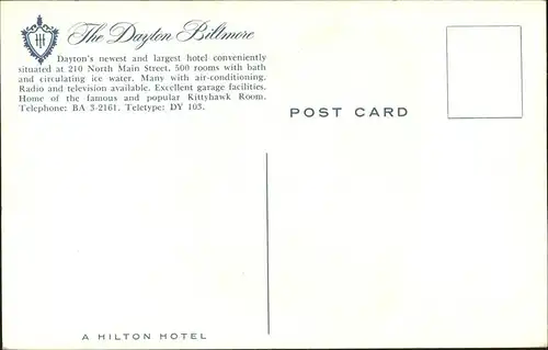 Dayton Ohio The Dayton Biltmore Hotel Kuenstlerkarte Kat. Dayton