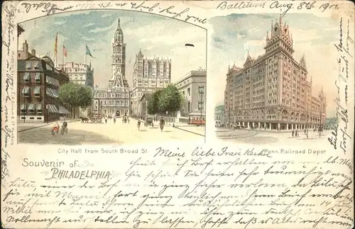 Philadelphia Pennsylvania City Hall from South Broad Street Railroad Depot Kat. Philadelphia