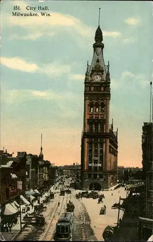 Milwaukee Wisconsin City Hall Im Schnee Strassenbahn Kat. Milwaukee