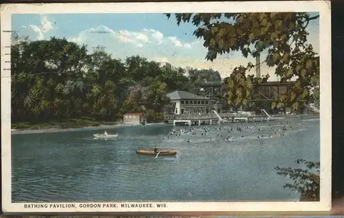 Milwaukee Wisconsin Bathing Pavillon Gordon Park baden Ruderboot Kat. Milwaukee