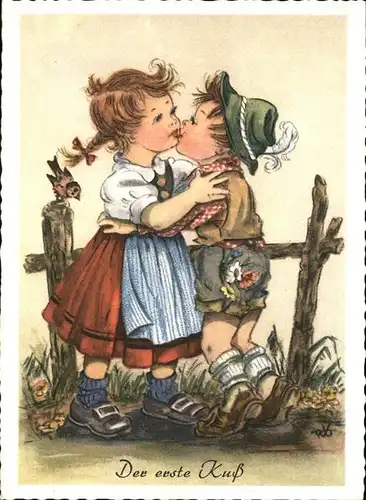 kk21903 Baby Nursery Bebe Nr. 1108 Kuenstlerkarte PfB erster Kuss Kategorie. Kinder Alte Ansichtskarten