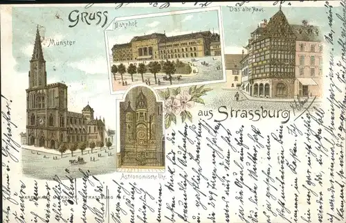 Strasbourg Alsace Strassburg Elsass Muenster Bahnhof Astronomische Uhr Altes Haus Litho x