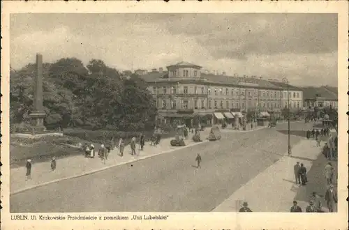 Lublin Lubelskie Ul. Krakowskie Przedmiescie z pomnikiem "Unji Lubelskiej" Denkmal Kat. Lublin