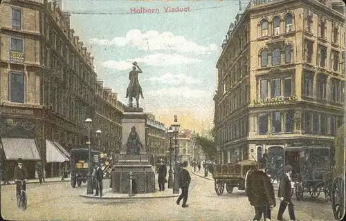 London Holborn Viaduct Station Monument Reiterdenkmal Pferdekutsche Kat. City of London