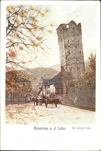 Dausenau Der schiefe Turm Pferdewagen Kat. Dausenau