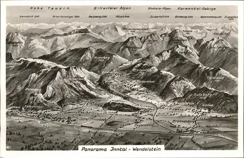 Degerndorf Inn Panoramakarte Inntal Wendelstein Kat. Brannenburg