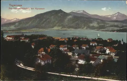 Tegernsee Teilansicht mit Chiemgauer Alpen Kat. Tegernsee