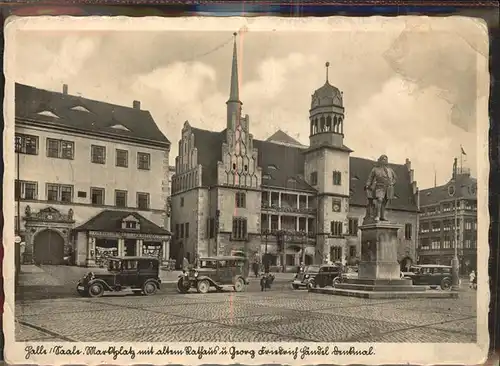 Halle Saale Marktplatz Autos Altes Rathaus Georg Friedrich Haendel Denkmal Kat. Halle