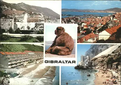 Gibraltar Panorama Fontaene Affe Strand Kat. Gibraltar