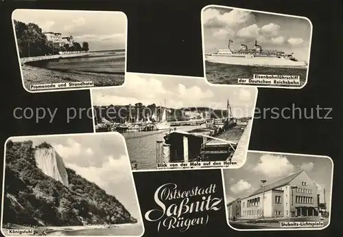 Sassnitz Ostseebad Ruegen Promenade Strandhotel Eisenbahnfaehrschiff Deutsche Reichsbahn Koenigsstuhl Kreidefelsen Hafen Mole Stubnitz Lichtspiele Kat. Sassnitz