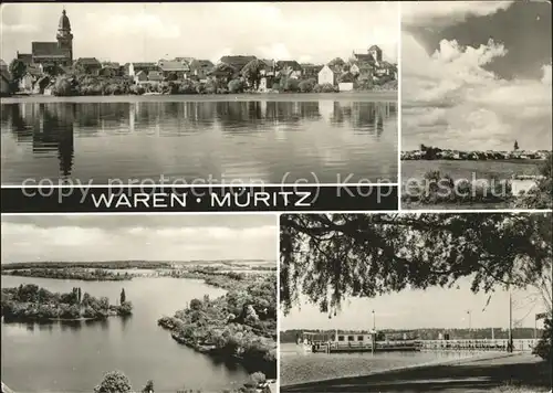 Waren Mueritz Panorama Altstadt Kirche Schiffsanleger Kat. Waren Mueritz