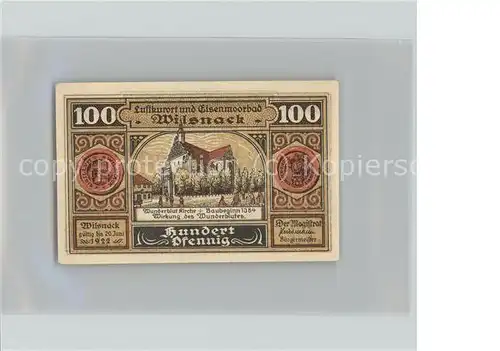 Bad Wilsnack 100 Pfennig Gutschein Siegel Kirche Luftkurort Eisenmoorbad Bischof Kat. Bad Wilsnack