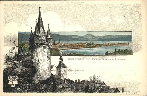 Biese Carl Karl Lindau Diebsturm Peterskirche  Kat. Kuenstlerlitho