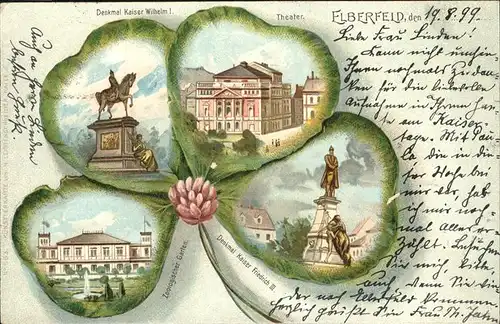 Kleeblattkarte Wuppertal-Elberfeld Theater Kaiser Wilhelm I. Denkmal / Litho-Rahmenkarte /