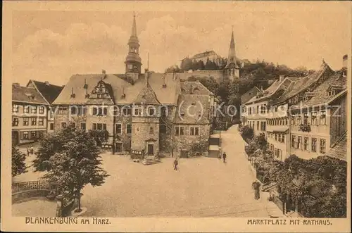 Blankenburg Harz Marktplatz mit Rathaus Kat. Blankenburg