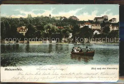 Weissenfels Saale Blick nach Klemmburg Ruderboot Kat. Weissenfels