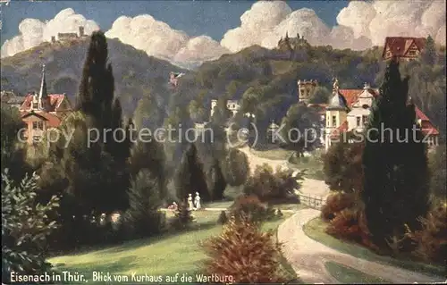 Eisenach Thueringen Blick vom Kurhaus auf Wartburg Kuenstlerkarte Kat. Eisenach