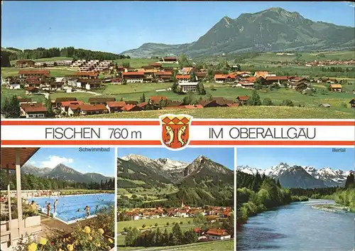 Fischen Allgaeu Panorama mit Schwimmbad und Illertal Kat. Fischen i.Allgaeu